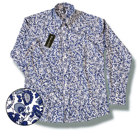 New Mod Retro 60's Paisley Print L/S Shirt Blue White  Preview